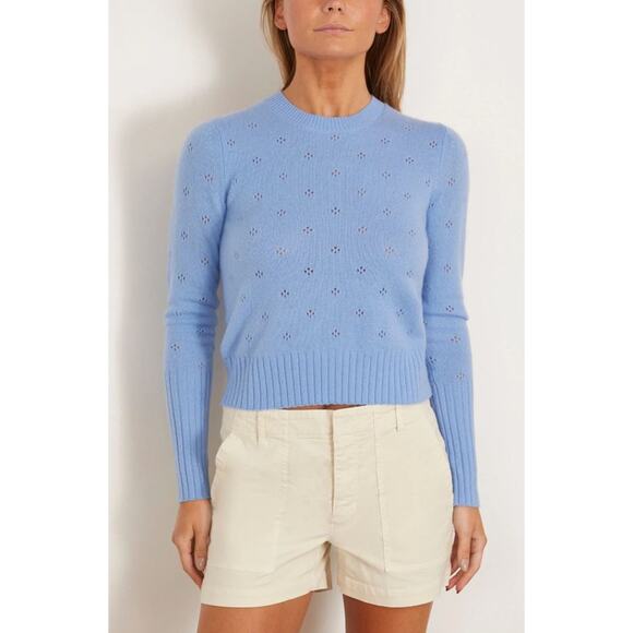 NWT! Guest In Residence Shrunken Pointelle Crew in French Blue M - Picture 2 of 11